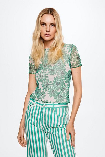 MANGO Woman Tricou verde pentru femei 37011328