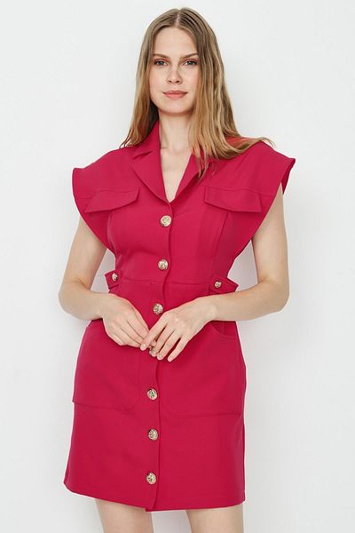 Select Moda Women's Pomegranate Flower Woven Button Detailed Shirt Dress