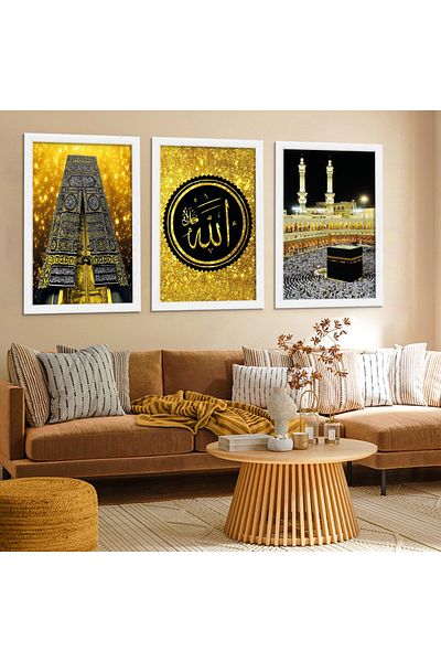 Zevahir Mobilya Dekorasyon Tablou religios Kaaba cu rama din lemn alb