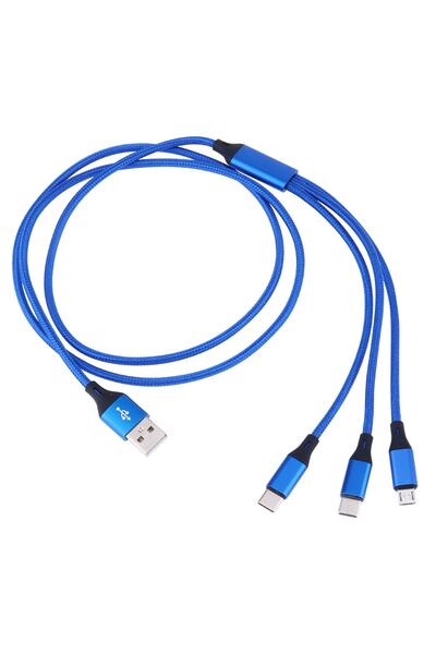 BEBTECH Üniversal üçlü 3in1 Şarj Aleti cihazı Usb data Kablosu type-c + light...