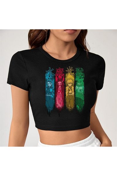 Touz Μπλουζάκι Anime Printed Deoman Slayer - Blunt Blunt Black Crop