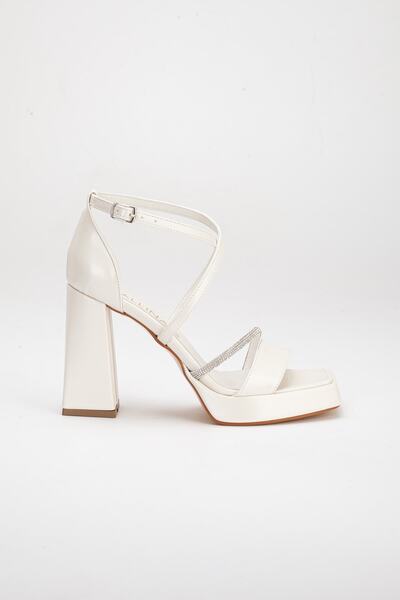 LİLLA women's angular platform high thick heel wedding shoes