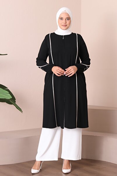 JALİA WOMEN'S LARGE SIZE FINE WOVEN FABRIC ECRU TROPHY DETAIL ZIPPERED CAP