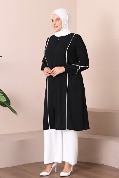 JALİA WOMEN'S LARGE SIZE FINE WOVEN FABRIC ECRU TROPHY DETAIL ZIPPERED CAP