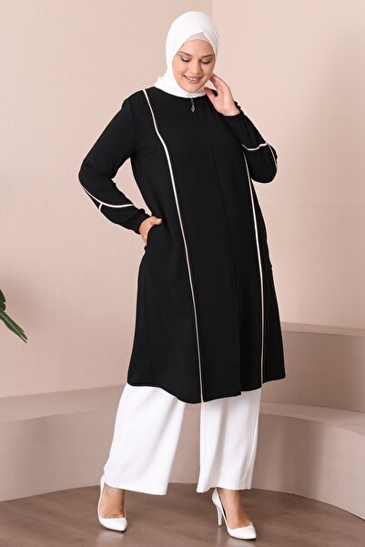 JALİA WOMEN'S LARGE SIZE FINE WOVEN FABRIC ECRU TROPHY DETAIL ZIPPERED CAP