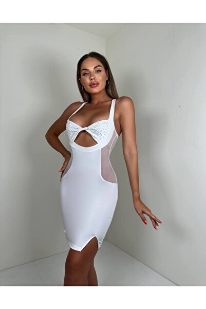 Miss Zirkonyum Taş Aksesuarlı Mini Elbise