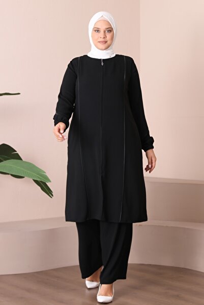 JALİA WOMEN'S LARGE SIZE FINE WOVEN FABRIC BLACK TROPHY DETAIL ZIPPERED CAP