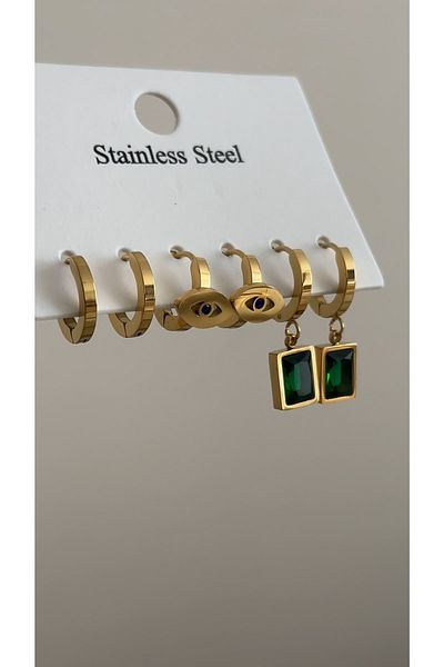 Alâ Atelier Set of 3 pairs of earrings with green stones