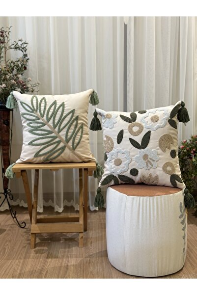 BUGİ HOME COLLECTİON PACHET DE 2 CUCI DECORATIVA DECORATIVA BRODATE VERDE