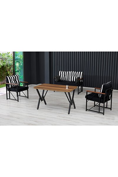 Kırlenta LİVA 2+1+1 + MASA SİYAH BEYAZ BAHÇE MUTFAK BALKON MOBİLYASI