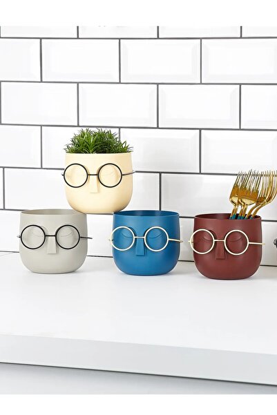 TEMMUZ HOME 1 ADET Temmuz Home Büyük Gözlüklü Çok Amaçlı Saksı ve Figür.