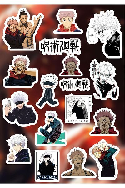 Anime Marketi مجموعة ملصقات الرسوم المتحركة Jujutsu Kaisen المختلطة - جدول الأعمال - الكمبيوتر المحمول - مجموعة ملصقات الهاتف (17 قطعة)