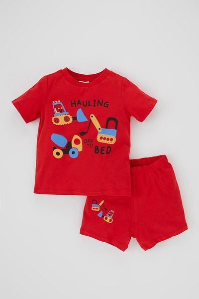 DeFacto Baby Boy Vehicle Printed Short Sleeve Combed Cotton Pajama Set