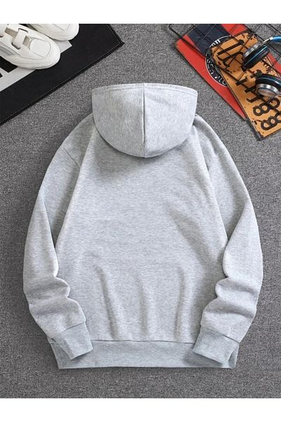 trendgar Gray Hooded Chicago Printed Sweatshirt - 1g