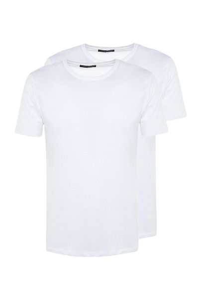 Trendyol Collection Weißes Slim-Fit-T-Shirt mit Rundhalsausschnitt – 100 % Baumwolle, 2er-Pack, kurze Ärmel TMNSS19BO0071