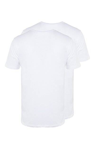 Trendyol Collection Fehér Slim/Skinny Fit Basic 100% pamut 2 csomagos Crew nyakú rövid ujjú póló TMNSS19BO0071