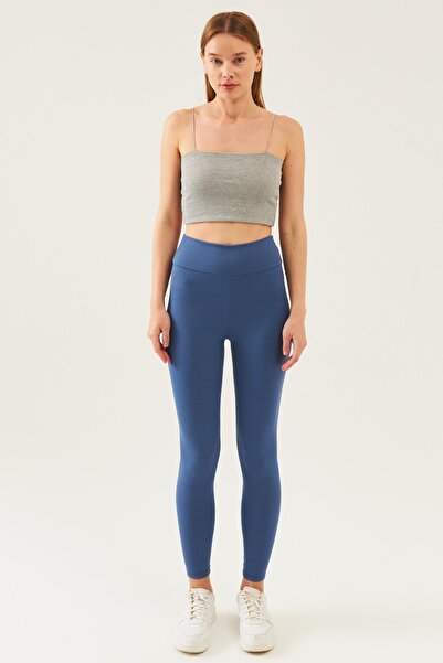 schlank Γυναικείο μπλε ψηλόμεσο κολάν συσπειρωτήρα