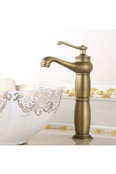 İSAOĞLU YAPI Vessel Sink Faucet Antique Gold Sink Faucet Country Design Matte Antique Gold Vessel Sink
