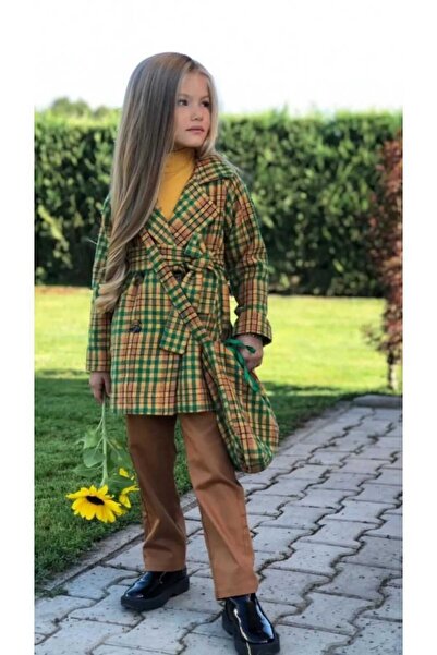 Bisahane Girl's Coat Pants Badi Belt and Bag Set