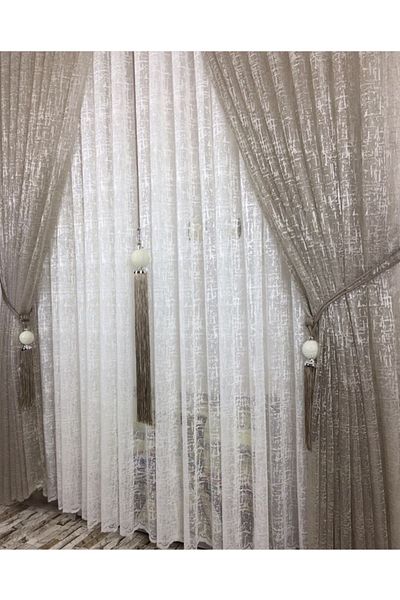 CEYLANLAR Tulle Background Curtain Two Wings Lace up Mink Slub