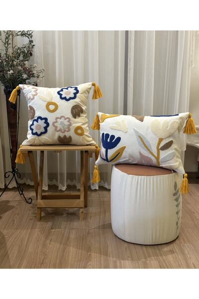 Ottoson 2'lipremium Punch Işlemeli Nakışlı Dal Çiçek Temalı Kırlent Kılıfı