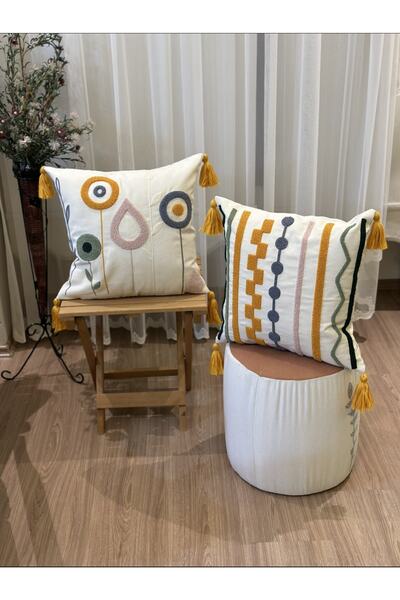 Ottoson 2'lipremium Punch Işlemeli Nakışlı Dal Çiçek Temalı Kırlent Kılıfı