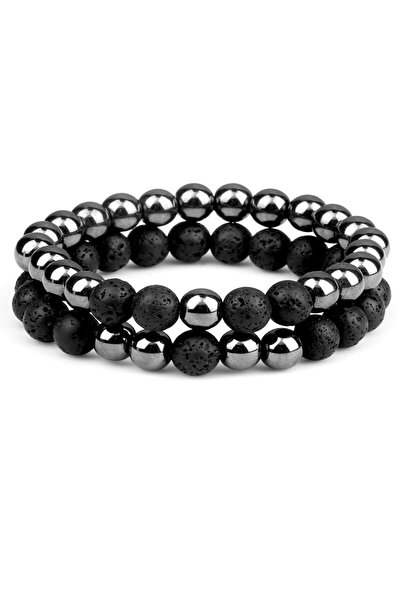 Kusakli مجموعة أساور من الحجر الطبيعي بحجر اللاف والهيماتيت المزدوج