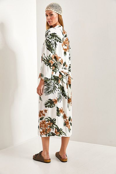 Bianco Lucci Mehrfarbig gemusterter Damen-Kimono mit Gürtel