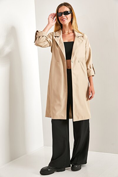 Bianco Lucci Women's Sleeve Folded Belted Trench Coat