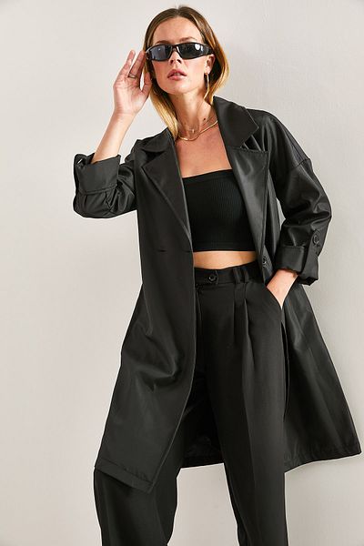 Bianco Lucci Women's Sleeve Folded Belted Trench Coat