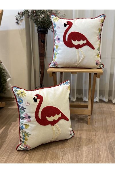 BUGİ HOME COLLECTİON 2-Piece Ribbed Swan Decorative PUNCH EMBROIDERED EMBROIDERED CIRLENT CASE