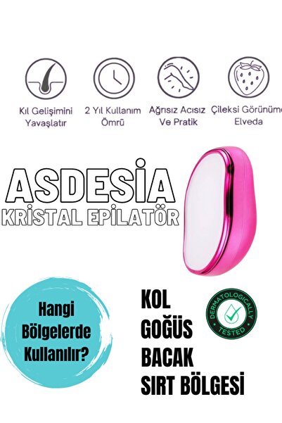 ASDESİA Crystal Eraser Epilasyon Aleti Tüy Silgisi Tüy Alıcı Fiziksel Kristal Epilatör Pembe Krom