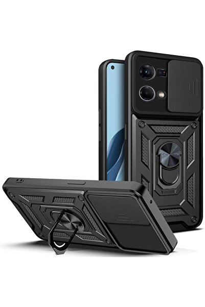Fibaks Oppo Reno 7 4G Kılıf Kamera Korumalı Sürgülü Yüzüklü Armor Military Tank Koruyucu Kapak