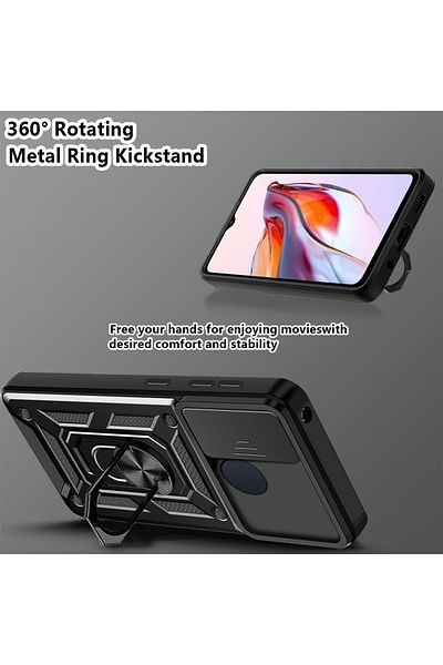 Fibaks حافظة لهاتف Xiaomi Redmi 12C مع غطاء حماية للكاميرا مع حلقة انزلاقية وغطاء حماية للدبابات العسكرية