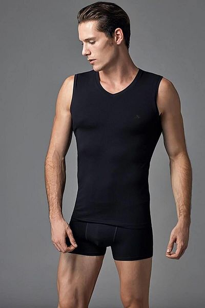 Eros 2 Pieces of Cotton Lycra Sleeveless V-Neck Men's Undershirt, 95% Cotton 5% Lycra