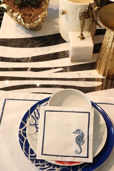 EKKE HOME منديل تقديم مطرز على شكل حصان البحر