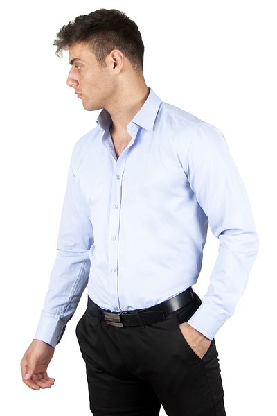DeepSEA Cămașă pentru bărbați Blue Baby - Slim Fit, mânecă lungă, butoni2209615