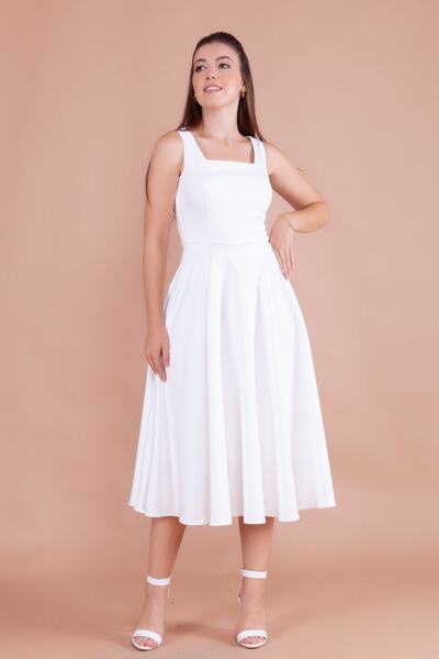 Genel Markalar Kadın Kare Yaka Kalın Askılı Midi Boy Elbise