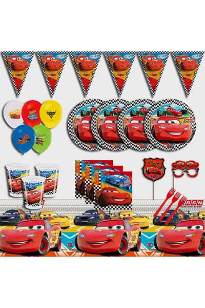 FOKUL Cars Cars Lightning Mcqueen Boy's Birthday Party Concept Set 16 Seater Party Supplies