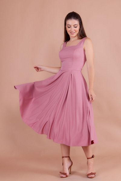NO48 Φόρεμα Dusty Rose Square Neck Χοντρό λουράκι Midi Μήκος