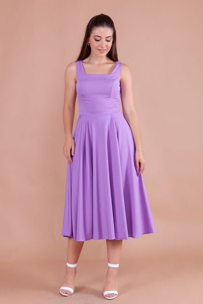 NO48 Lilac Square Collar Thick Strap Midi Dress