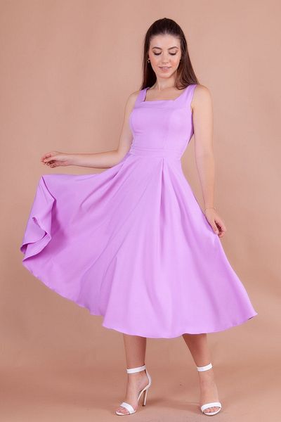 NO48 Lilac Square Collar Thick Strap Midi Dress