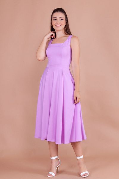 NO48 Lilac Square Collar Thick Strap Midi Dress