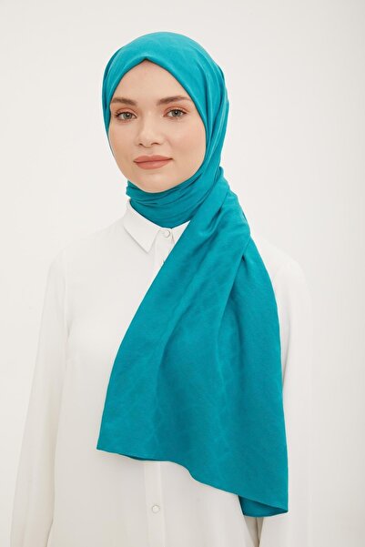 Armine Baklava Desen Pamuksu Dokulu Jazz Şal Petrol rengi