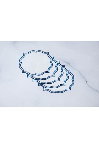 CASANUOVA 6-Piece Cocktail Napkin Embroidered Lisa Linen Effect ( Navy Blue )