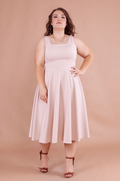 NO48 Cream Square Collar Thick Strap Large Size Midi Dress