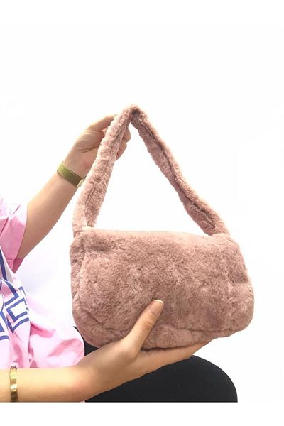 Neem bag Geantă de umăr de mână din pluș Dusty Rose Puufi Casual Baguette