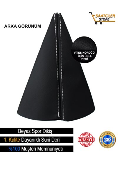 NURYAK Hyundai Accent Admire 2002-2006 Compatible Black Leather Special Design White Sports Stitching Gear Shift Gaiter