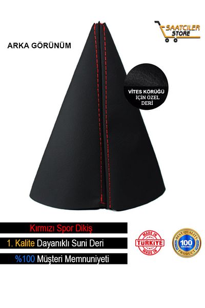 NURYAK Fiat Albea (2002-2012) Compatible Black Leather Special Design Red Sports Stitching Gear Shift Gaiter