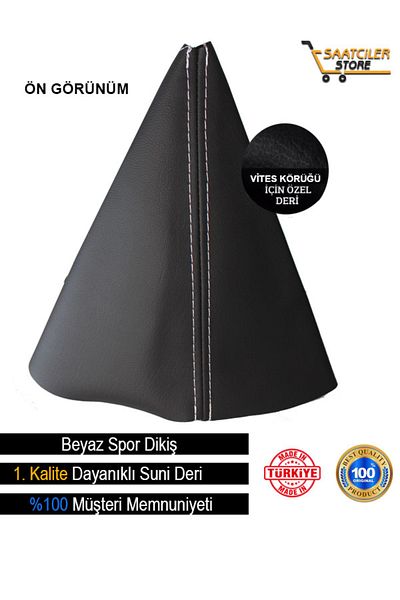 NURYAK Volkswagen Jetta 2005-2010 Compatible Black Leather Special Design White Sport Stitching Gear Shift Gaiter